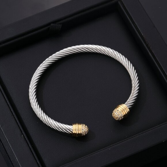 Boutique Jewelry - 3/$35 Twist Silver Gold Stainless Steel Bangle Cuff Bracelet Cubic Zirconia